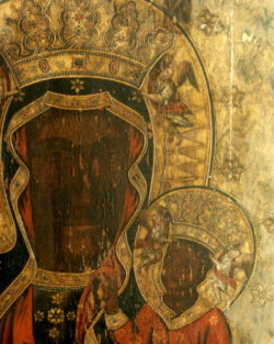 Fragment lica obrazu. Stan przed konserwacją