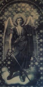 Zdjęcie archiwalne obrazu z pocz. XX w.: „Św. Michał Archanioł” z kościoła p.w. Św. Michała Archanioła w Michałkowicach.