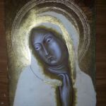 Ćwiczenia z techniki malarstwa temperowego na desce z elementami złoceń