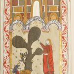 Ćwiczenia z techniki malarstwa na pergaminie z elementami złoceń . Praca studencka