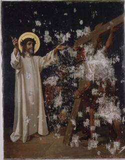 Lico obrazu. Stan podczas uzupełniania ubytków warstwy zaprawy