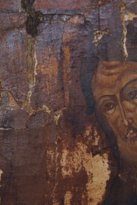 Fragment lica ikony. Stan przed konserwacją