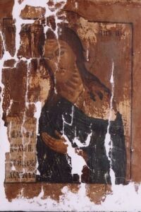 Lico ikony. Stan podczas uzupełniania ubytków podłoża