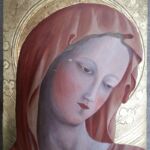 Ćwiczenia z techniki malarstwa temperowego na desce z elementami złoceń. Praca studencka