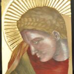 Ćwiczenia z techniki malarstwa temperowego na desce z elementami złoceń. Praca studencka