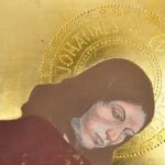 Ćwiczenia z techniki malarstwa temperowego na desce z elementami złoceń. Praca studencka