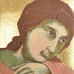 Ćwiczenia z techniki malarstwa temperowego na desce z elementami złoceń. Praca studencka