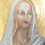 Ćwiczenia z techniki malarstwa temperowego na desce z elementami złoceń. Praca studencka