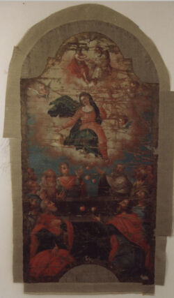 Lico obrazu w trakcie konserwacji - dublaż